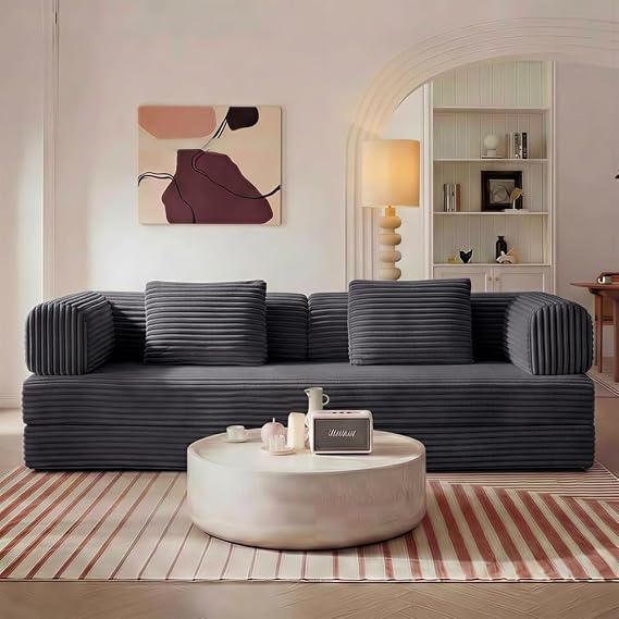 74" Compression Sofa, Convertible Floor Sofa Bed with Pillow Back Support Armrest,Comfy Futon Couch Sleeper Bed,Loveseats Boneless for Living Room,Bedroom (Antique Grey)