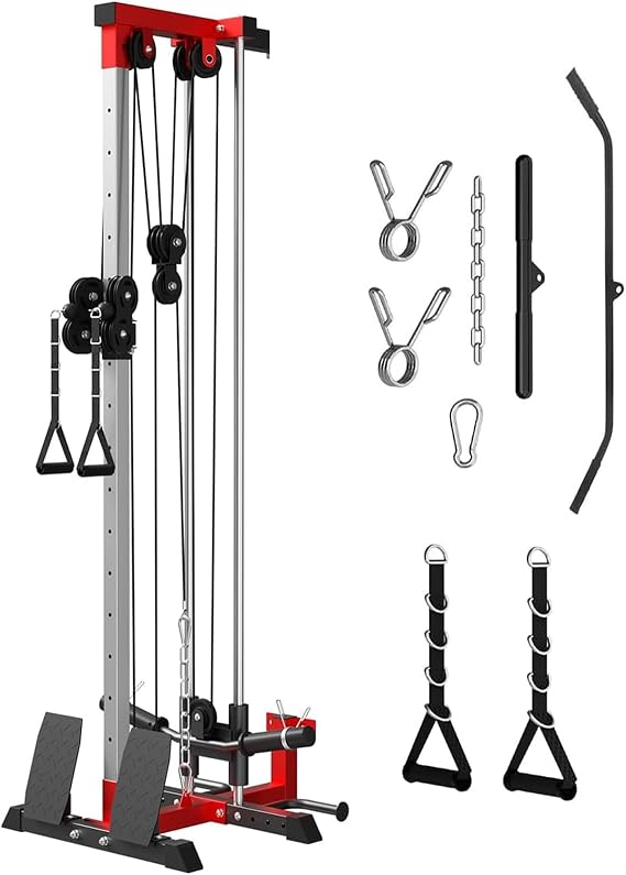 Wall Mount Cable Station, Cable Crossover Machine with Adjustable 18 Positions Dual Pulley System, Space Saving High/Low Cable Crossover Machine for Home Gym Fitness Equipment