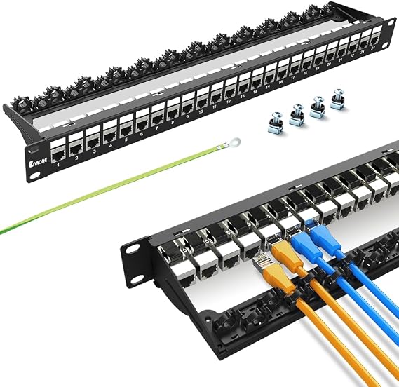 24 Port Patch Panel Cat6 Keystone Patch Panel Rackmount 1U 19-Inch