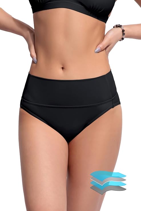 Beautikini Period Swimwear Mid Waist Bathing Suits Swim Bikini Bottoms