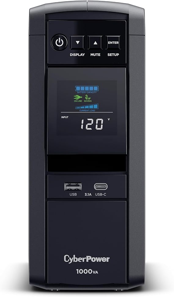 CyberPower CP1000PFCLCDTAA PFC Sinewave UPS System, 1000VA/600W, 10 Outlets, AVR, Mini Tower, TAA Certified