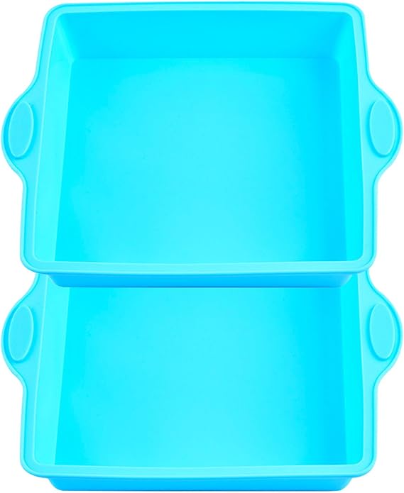 Silicone Cake Pan Molds, Nonstick Small Square Silicone Bakeware, 6.89in Oven Safe Red Baking Molds for Brownie, Cake, Bread, Pie and Lasagna (Blue-Set of 2)