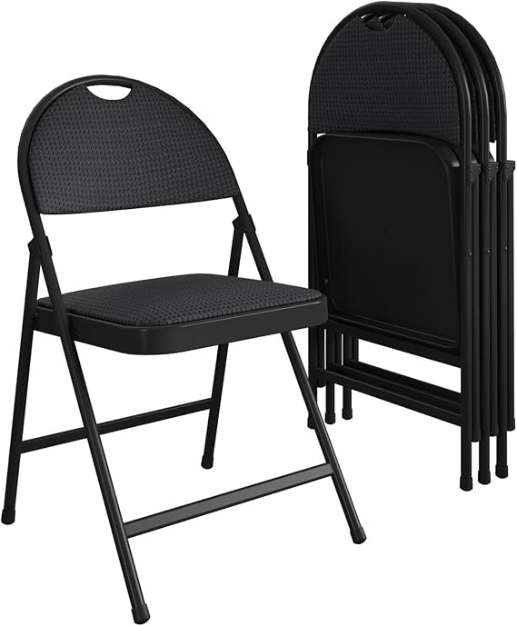 COSCO Commercial XL Smartfold Fabric Padded Chair, 4-Pack, Black
