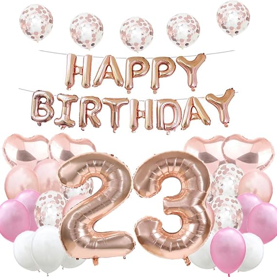 Sweet 23th Birthday Balloon 23th Birthday Decorations Happy 23th Birthday Party Supplies Rose Gold Number 23 Foil Mylar Balloons Latex Balloon Gifts for Girls,Boys,Women,Men