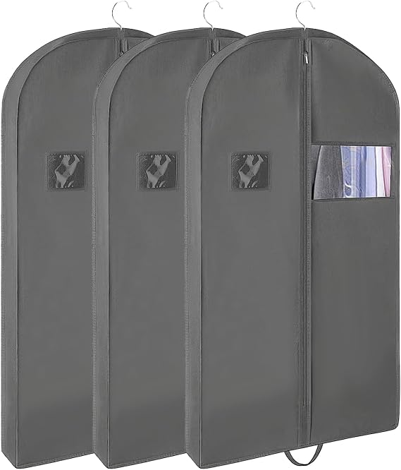 3 PCS 43" Garment Bags - Heavy Duty, Gusseted Suit Bags For Clothes Storage, Hanging Travel Bags - Black