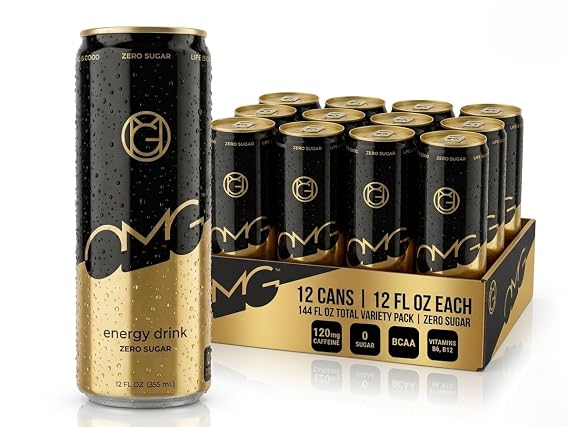 OMG Energy Drink Sugar Free, 120mg Natural Caffeine, 12 Pack - BCAA & Vitamins