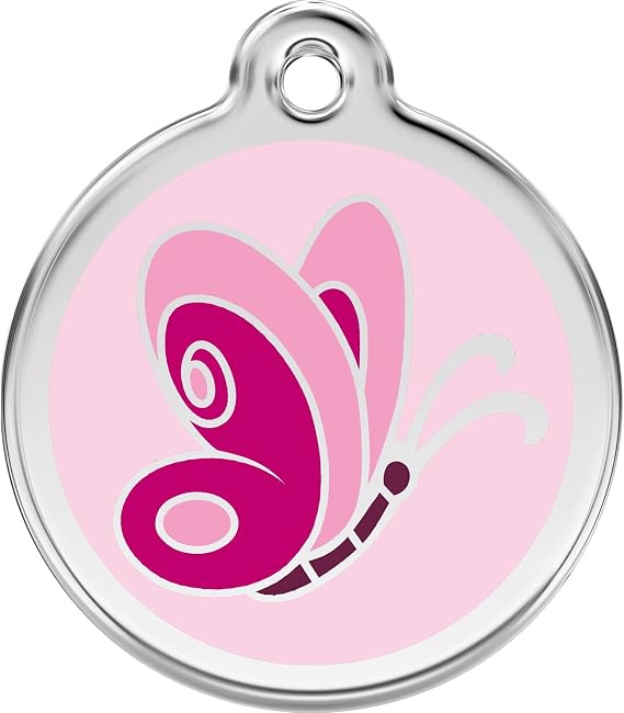 Red Dingo Personalized Pink Butterfly Pet ID Dog Tag (Small)