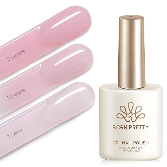 Born Pretty Jelly Nude Pink Gel Nail Polish Sheer Translucent Transparent Neutral Pink Natural Gel Polish Nail Art DIY at Home 15ML