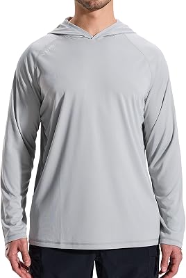 LOOGU Mens UPF 50 Sun Protection Hoodie Shirt Long Sleeve Rash Guard SPF T-Shirts for Fishing Hiking