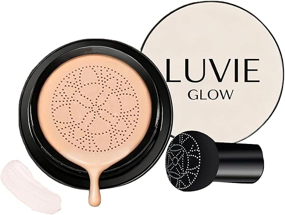 2026 New Luvie Glow Foundation Cushion, Mushroom Head Air Cushion CC Cream, Luvie Glow Makeup - Moisturizing Concealer Brighten Long-Lasting, Natural BB Cream for All Skin Types (Ivory)