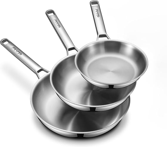 Stainless Steel Frying Pan Set,8"&10"&12" Tri-Ply Stainless Steel Pans,Skillet,Frying Pan Stainless Steel,PFOA&PTFE Free,Dishwasher&Oven Safe,Induction Compatible Steel Pans for Cooking