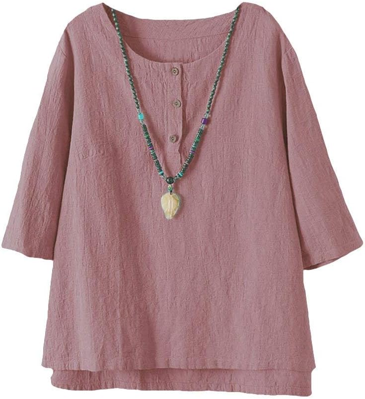 Minibee Womens 34 Sleeve Cotton Linen Jacquard Blouses Top T-Shirt