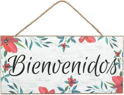 Losea Bienvenidos Front Door Decor Hanging Sign 5x10 Rustic Hanging Wood Porch Decorations