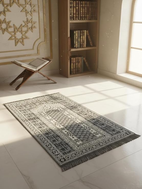 My Evilla Seccade Hafif Katlanabilir Yıkanabilir Namazlık Şık Motifli Çeyizlik ve Hediyelik Mavi Antrasit