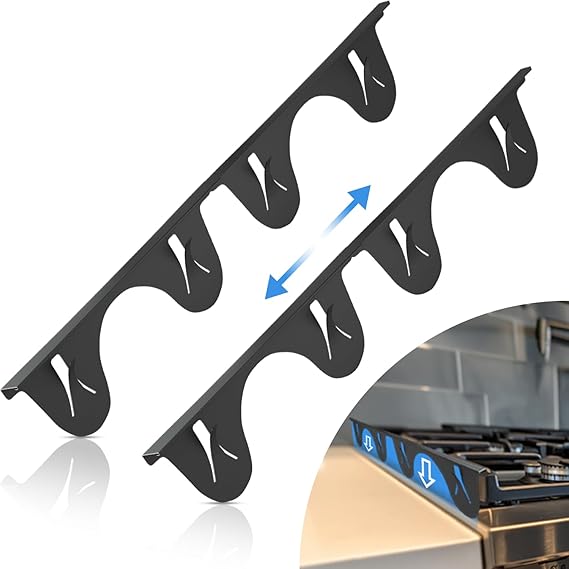 Stainless Steel Stove Gap Cover (2 Pack, Black), Stove Gap Filler for Kitchen, Range Trim Kit, Heat Resistant with Easy Clean, Adjustable Length 13.8 to 27.5