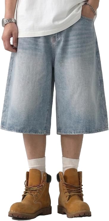 Mens Baggy Jean Shorts Y2K Jorts Denim Shorts Men Loose Fit Wide Leg 16.5 Inch Inseam Jorts Streetwear Baggy Shorts
