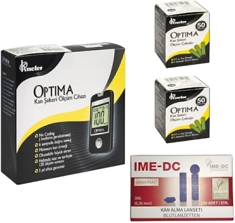 OPTIMA Kan Şekeri Ölçüm Cihazı 2 Kutu Strip (100 ADET) 1 Kutu (100 ADET) Lanset