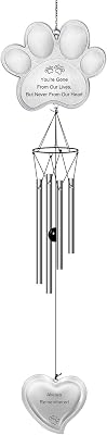 CREATIVE DESIGN Pet Memorial Wind Chime, 32H Paw Prints Pet Remembrance Wind Chimes, Sympathy Gift a Grieving Pet Owner