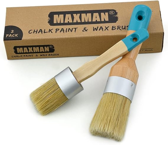MAXMAN Chalk Paint Brush for Furniture 2Pcs, Wax Brush, Natural Bristles, Compatible for All Types of Chalk Paints, Stencils & Furniture Wax, Art, Crafts, Milk Paint, DIY Painting, No Shedding