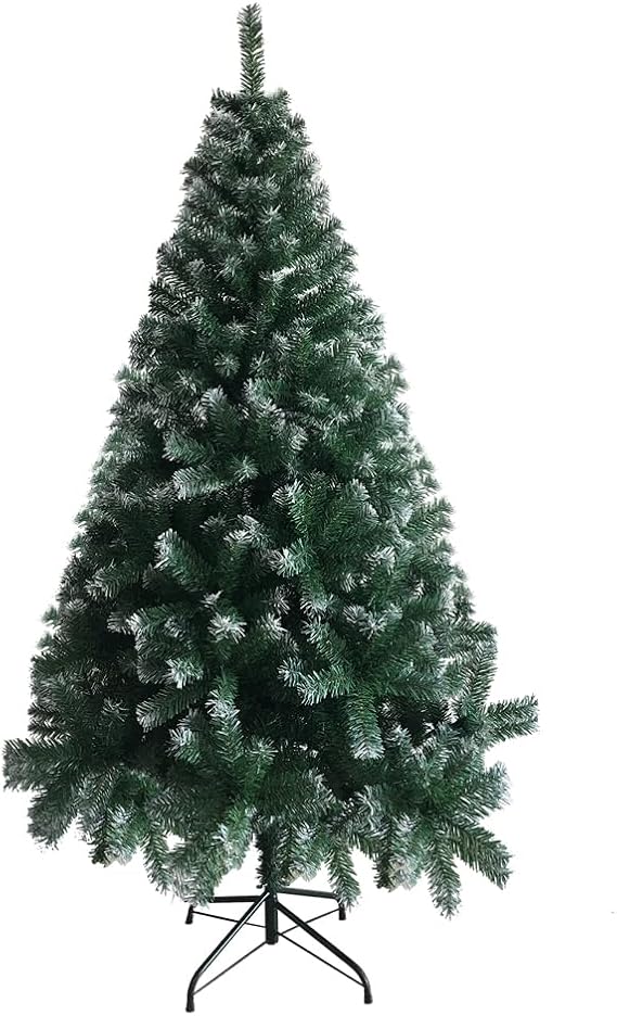 Snow Christmas Tree, 6ft Artificial Snow Flocked Christmas Tree, White and Green Xmas Tree with 650 Tips, Solid Metal Legs, Christmas Decorations for Indoor Outdoor 1.8m