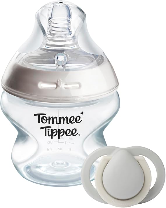 Tommee Tippee Natural Start Baby Bottle Gift Set (150 ml with Extra Flow Teat) and Newborn Pacifier (0-2 Months)