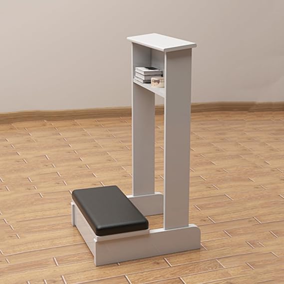 Padded Kneeler with Book Shelf, Church Pulpit Kneeling Chair (White)
