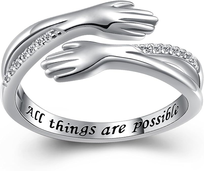 Yearace Hug Ring, S925 Sterling Silver Hug Rings for Women Girl, Hugging Hand Open Promise Ring, Mothers Day Valentine's Day Birthday Gifts