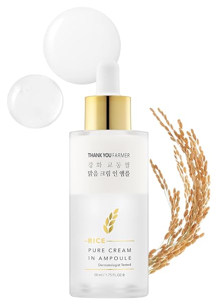 THANKYOU FARMER Rice Pure Cream In Ampoule 50 ml - Korean Rice Cream & Serum with Rice Extract Glass Skin Moisturiser