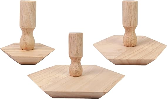 Hexagonal Pottery Molds Clay Tools 4" & 6" & 8" Set of 3 Wooden Pottery Tools with Handle for Making Bowls & Plates