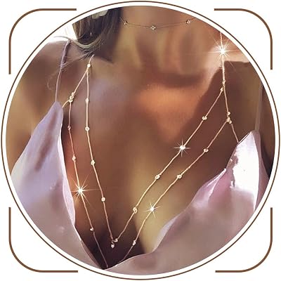 Asooll Boho Layered Bra Body Chain Sparkly Crystal Chest Chain Beach BIkini Party Club Body Jewelry for Women and Girls