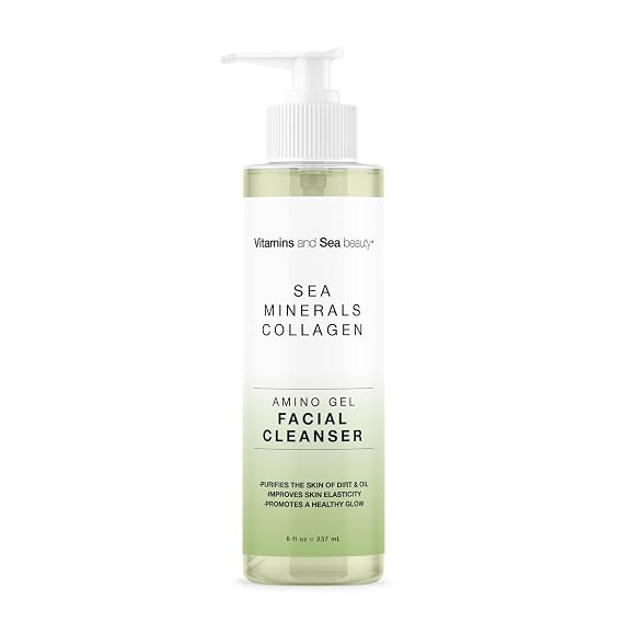 Amino Gel Facial Cleanser with Sea Minerals & Collagen Radiance, Oil Control, and Elasticity Vegan, Paraben-Free, 8 fl oz