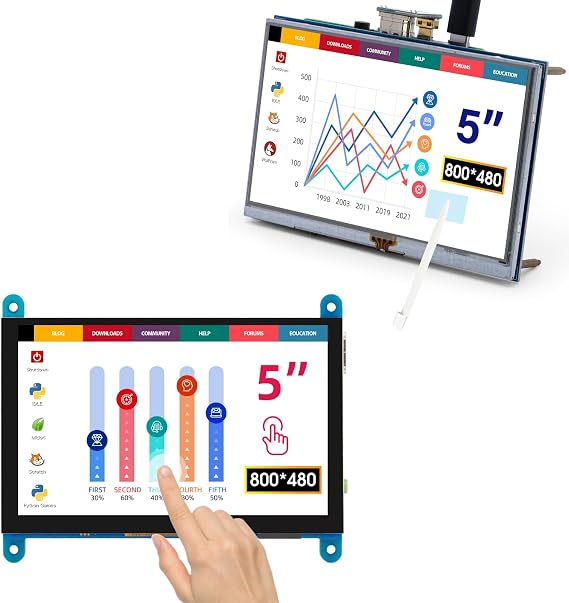 ELECROW 5 Inch Resistive Touch Screen TFT LCD Display + 5 Inch Touch Screen Capacitive Monitor for Raspberry Pi, 800x480 HD Resolution, Compatible with Raspberry Pi, Banana Pi, Jetson Nano, Windows