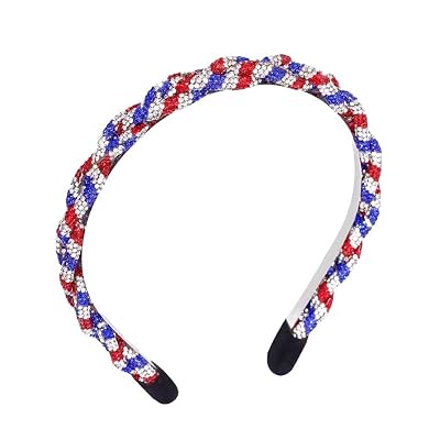 Soochat 4th of July Headband Patriotic Rhinestone Headband Crystal Red White Blue Stripes Twist Hairband for Independence Day Holiday Party Hair Accessories