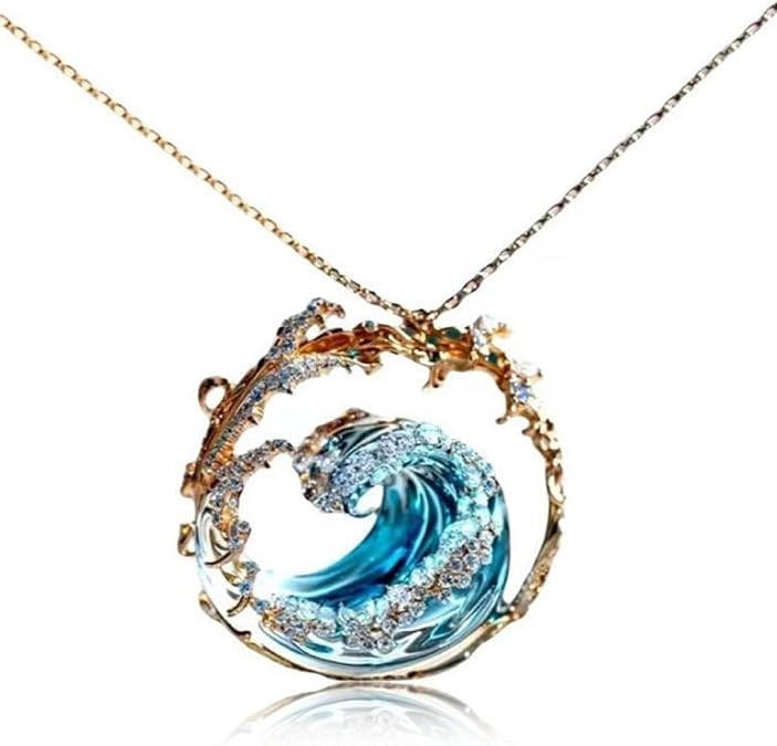 Ocean's Oath Wave Necklace, Adjustable Blue Ocean Pendant Necklace, Inspirational Jewelry for Women