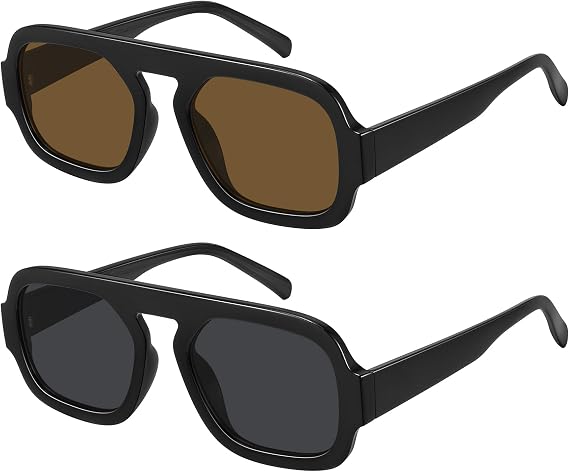 WOWSUN Retro Aviator Sunglasses Womens 70s Square Trendy Shades Sun Glasses