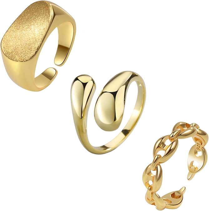 YBMYCM 3-10Pcs Dome Rings Set Chunky Gold Ring for Women Men 14k Gold Plated Thick Adjustable Statement Ring Gold/Silver