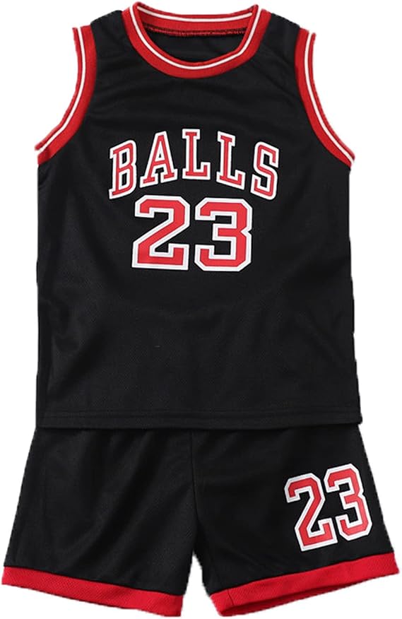 Toddler Kids Sports Shorts Set Baby Boys Girls Jerseys 2 Piece Basketball Tank Top Mesh Shorts Set (Black, 5 Years)
