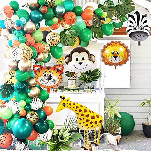 Jungle Safari Birthday Party Decorations - 151 Pack Safari Animal Balloon Garland Arch Kit with Palm Leaves for Kids Boys Jungle Safari Baby Shower Wild One Birthday Party Decorations