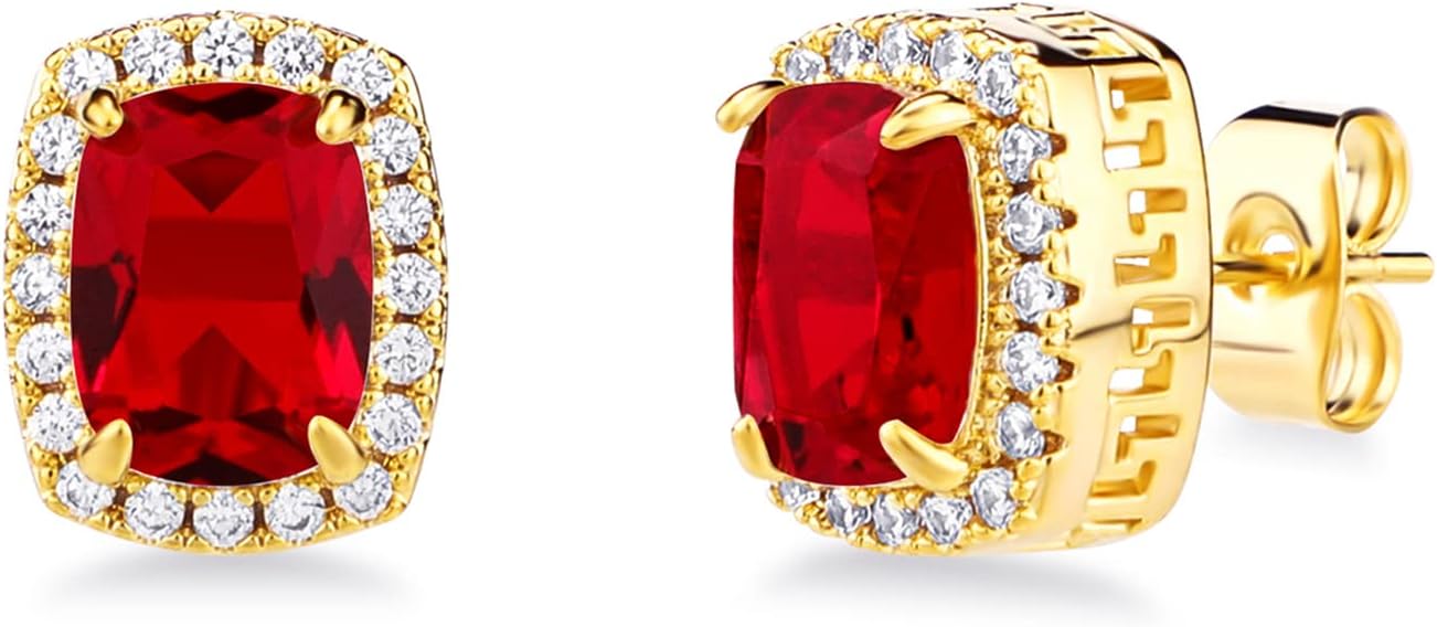 TOPGRILLZ Square Stud Corloful Earrings Rectangle 5A+ Cubic Zirconia 14K Gold Plated Multiple Colors Big Square Stud Earrings Jewelry For Men Women