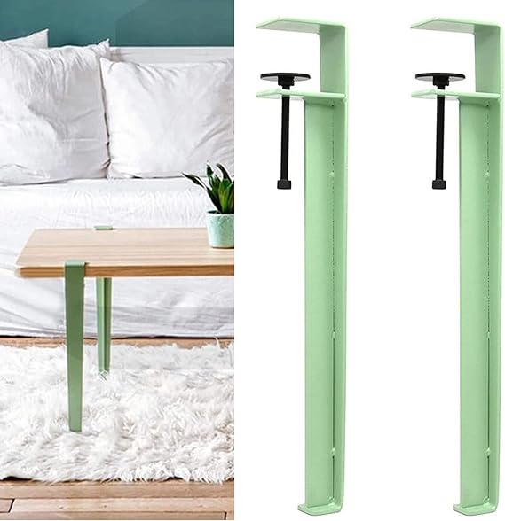 Adjustable Fit Table Clamp Legs,2pcs Removable DIY Iron Table Legs,Metal Furniture Legs,F-Shape Dining Desk Legs,for Coffee Table,Bench,Furniture Console,No Punching Design (15.7in,Green)