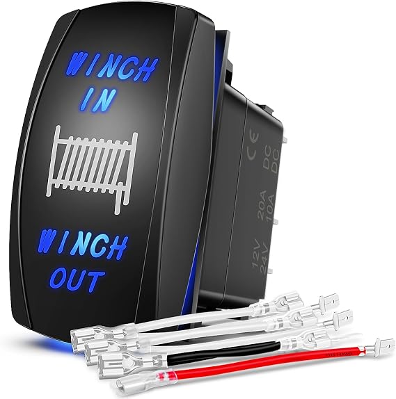 Nilight 90005B Momentary Laser Rocker Switch 7Pin Winch in Winch Wiring Harness Kit 20A/12V 10A/24V Switch Jumper Wires Set
