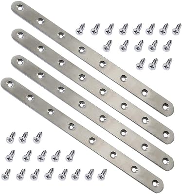 4 pcs 245mm  9.7 Length 8 Hole Stainless Steel Straight Corner Brackets Flat Fixing Mending Brace Plates with Fixing Screws