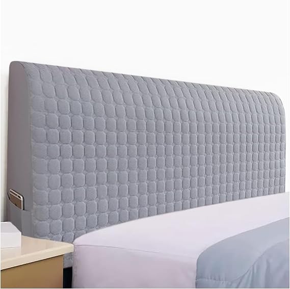 Elastic Bed Headboard Slipcover with Side Pockets Protective Bed Headboard Cover Removable Bed Headboard Protector for Bedroom Decoration Gray, King, Grey