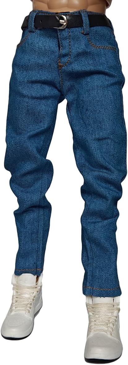 1/6 Scale Soldier Pants Classic Jeans & Belt(Blue) | 12" Male Action Figure Body Pants Clothing
