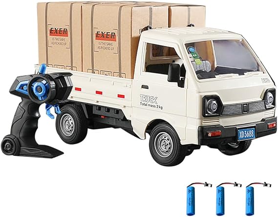 Remote Control Car RC Kei Truck,1:16 Scale RC Transporter Pickup Truck, 2.4GHz All Terrain RC Transport Cars with Spray & Light, 3 Batteries (White)