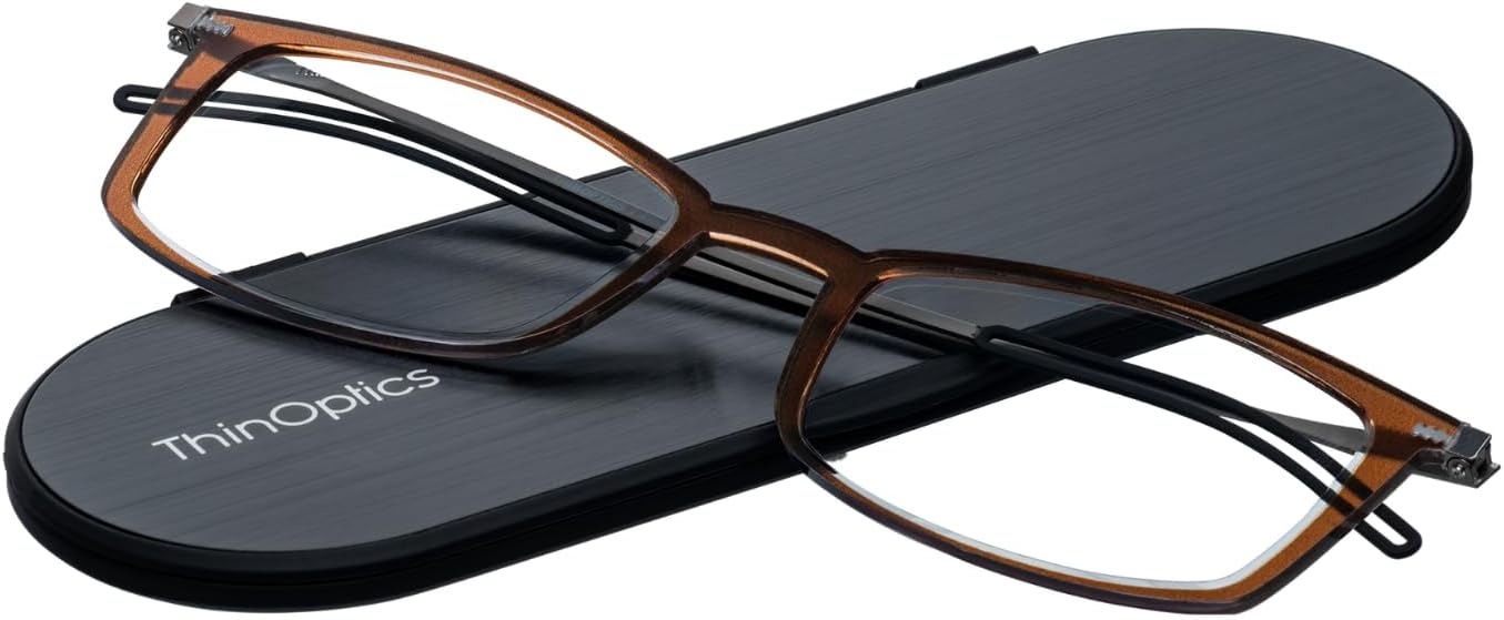 ThinOptics Unisex Adult Milano Aluminum Case + Frontpage Brooklyn Reading Glasses, Regular Case / Rectangle Brown, 1.00 US
