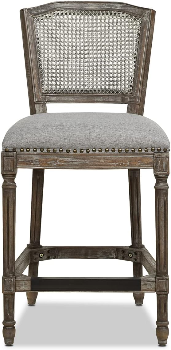 Jennifer Taylor Home Janalisa Rattan Wicker High Back Armless Counter Bar Stool, Heathered Grey Linen