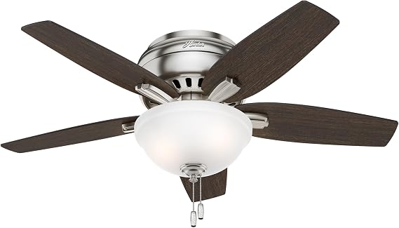 Hunter Newsome, Indoor, Ceiling Fan, Pull Chain, 42 inch, Brushed Nickel | with LED Light, Low Profile Flush Mount, 5 Blades, For Bedroom, Living Room, Includes Bulbs, 51082
