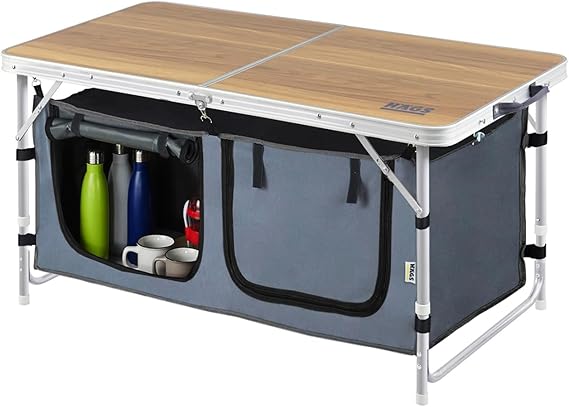 Haegs Saklama Dolaplı Kamp Masası, Outdoor Kamp Mutfağı, Kamp Dolabı, Katlanabilir Piknik Masası, Mutfak Dolabı, Depolama bölmeli, Dış Mekan Mutfağı 90x50cm Hareli Ceviz