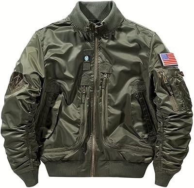 INVACHI Mens MA-1 Bomber Jacket Green Military Flight Jackets for Men Lightweight Cargo Jacket